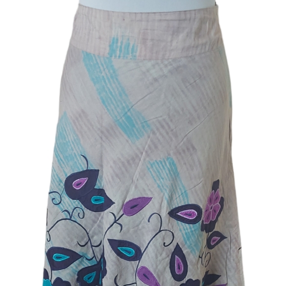 Monsoon Embroidered Skirt UK Size 16 Applique Beige Purple Blue A-line Lined - Picture 2 of 8